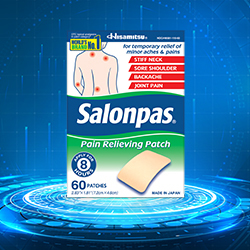 Box of Salonpas Pain Relieving Patches with Maxtrix-like backdrop